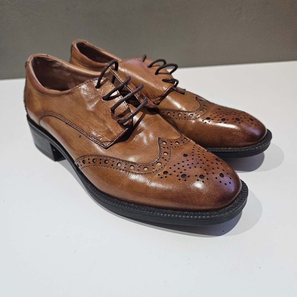 Beau Today Womens Brown Leather Wingtip Brogue Oxford Shoes Size 39 EU 8.5 US